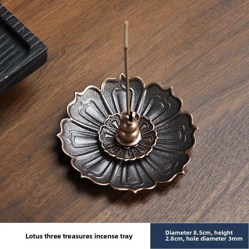 support encens fleur lotus métal noir doré artisanal traditionnel sans fixation brûleur encens salon