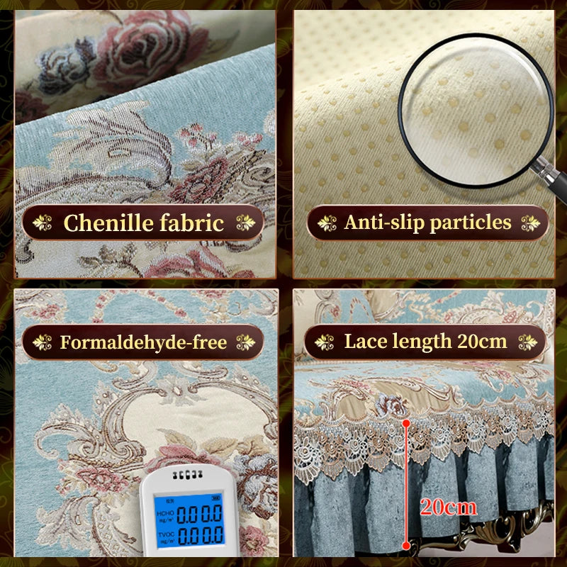 Tissu en chenille décoré de fleurs colorées, avec des particules anti-glisse, exempt de formaldéhyde et d'une longueur de dentelle de 20 cm.