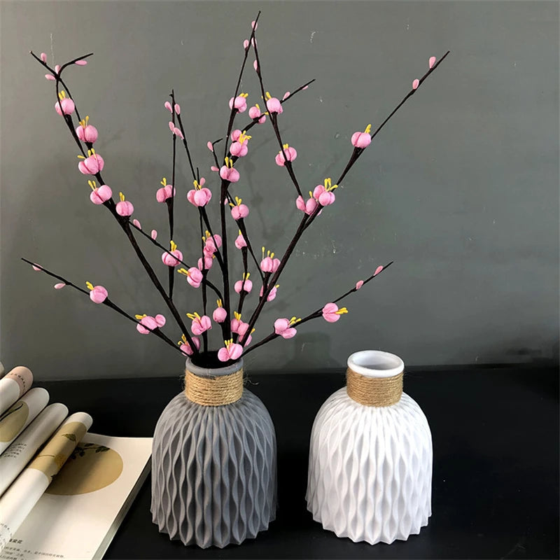 vase décoratif moderne rose fleurs artificielles corde tressée ondulé minimaliste