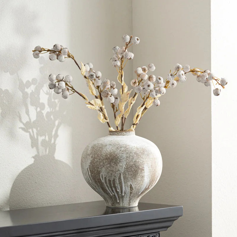 vase céramique rustique blanc gris texture marbrée fleurs séchées vintage bohème table decoration unique