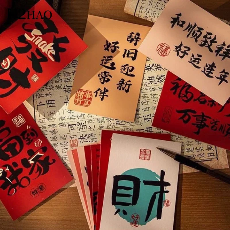 stickers muraux traditionnels festifs lettres chinoises symboles personnages clips crochets cartes postales rouge blanc
