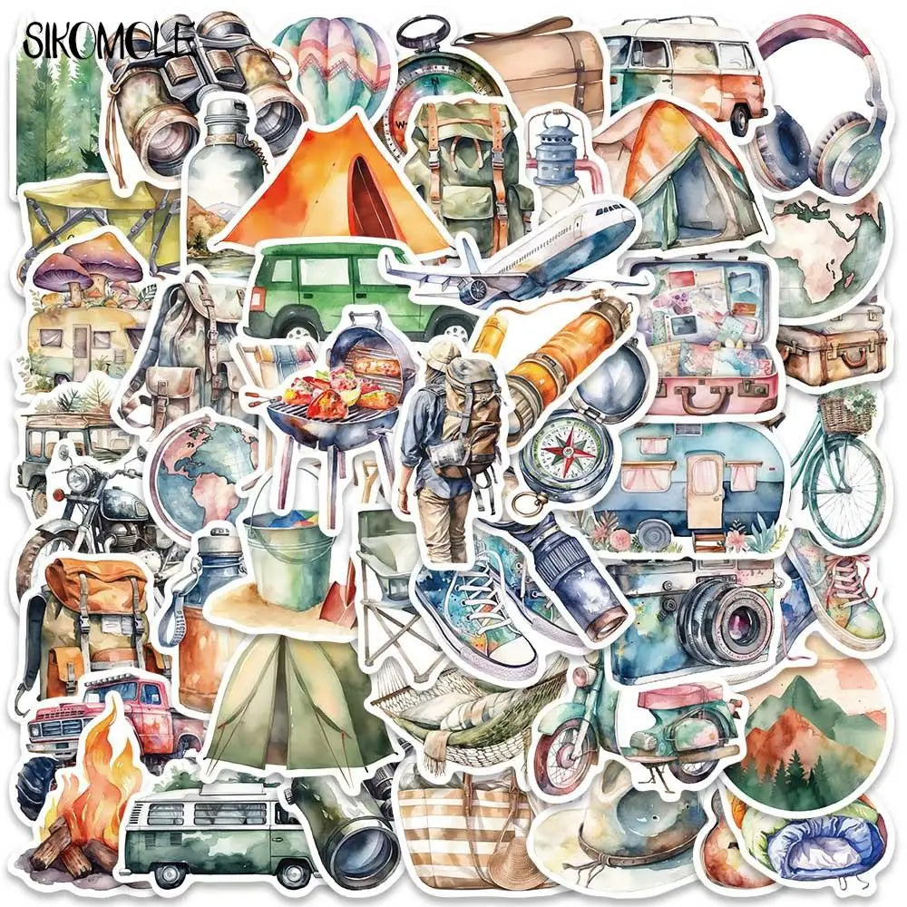 autocollants camping voyage plein air enfants sacs tentes 10 30 50pcs
