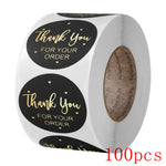 autocollants merci votre commande noir rose doré transparents élégants cœurs écriture manuscrite lot 50