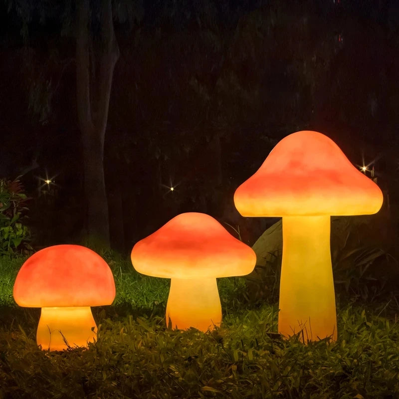 lampe champignon moderne orange blanc extérieur jardin ip65 led flux lumineux bas autonomie cale