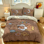 ensemble literie enfant mignon couvre lit taies oreiller motif personnages anthropomorphes kawaii