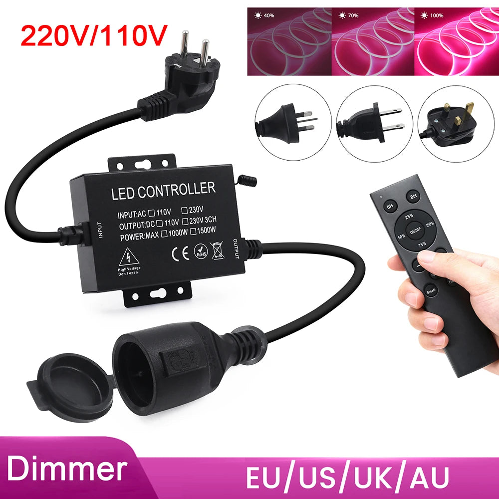 contrôleur led variateur lumière télécommande noir moderne 110v 220v 1500w 750w