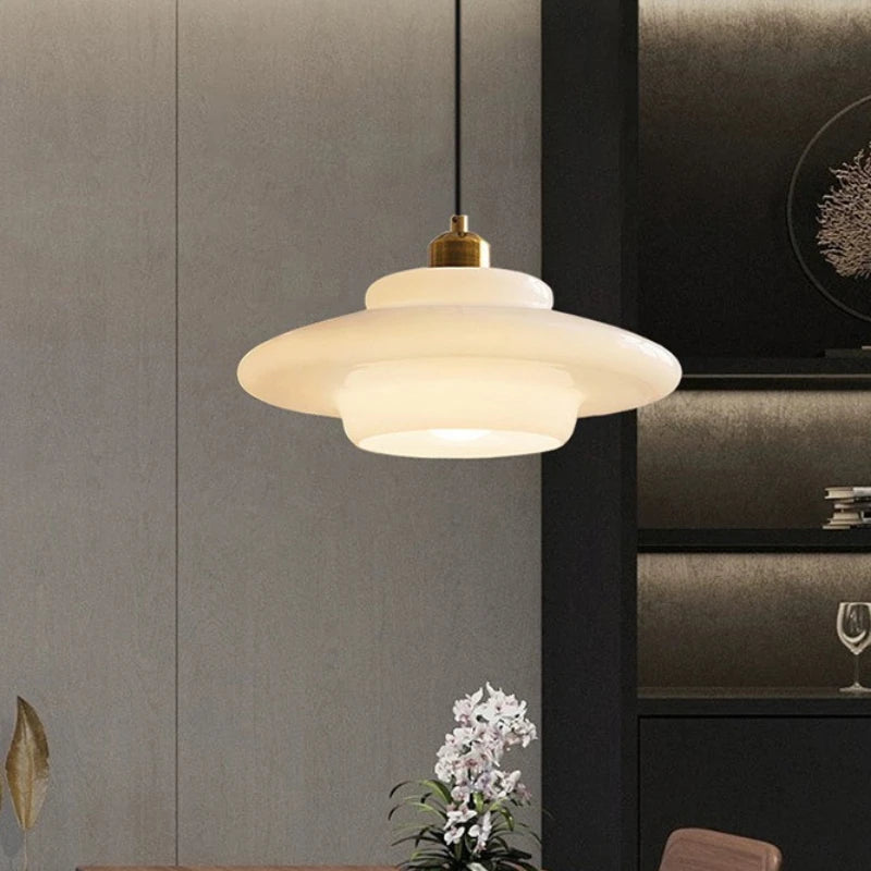lampe suspendue moderne blanche dorée pierre verre opaque e27 led salon restaurant