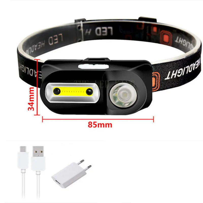 lampe frontale led moderne 1800lm noir blanc jaune carrés colorés adhésif rechargeable usb camping