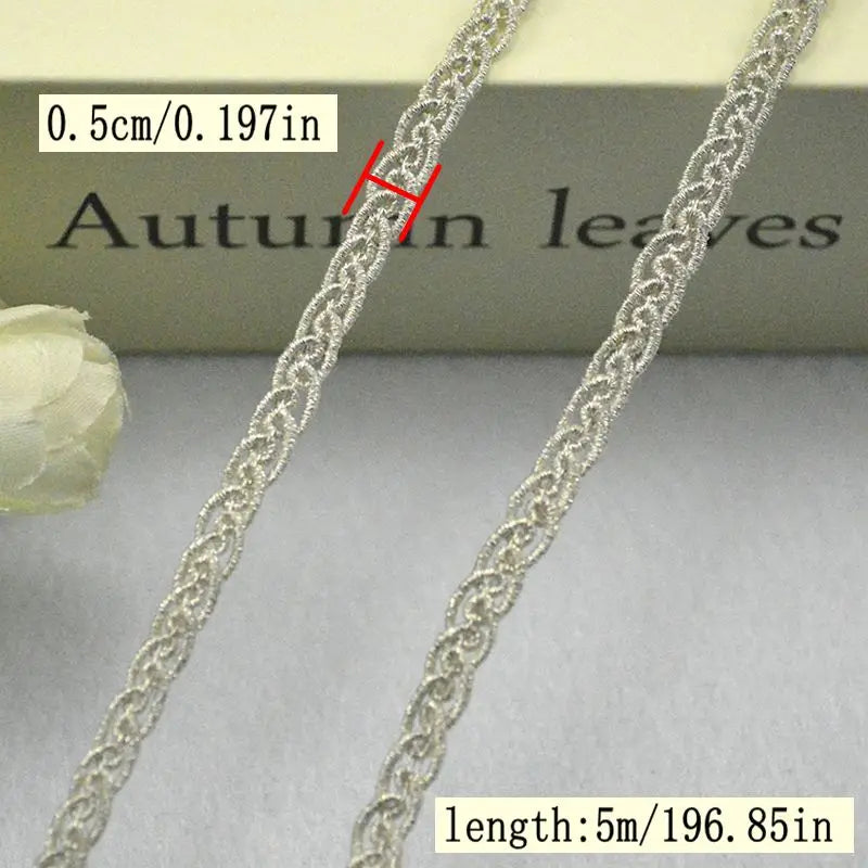 ruban métallique tressé or argent noir classique 1.2cm 0.5cm 0.8cm 5mètres couture artisanat diy