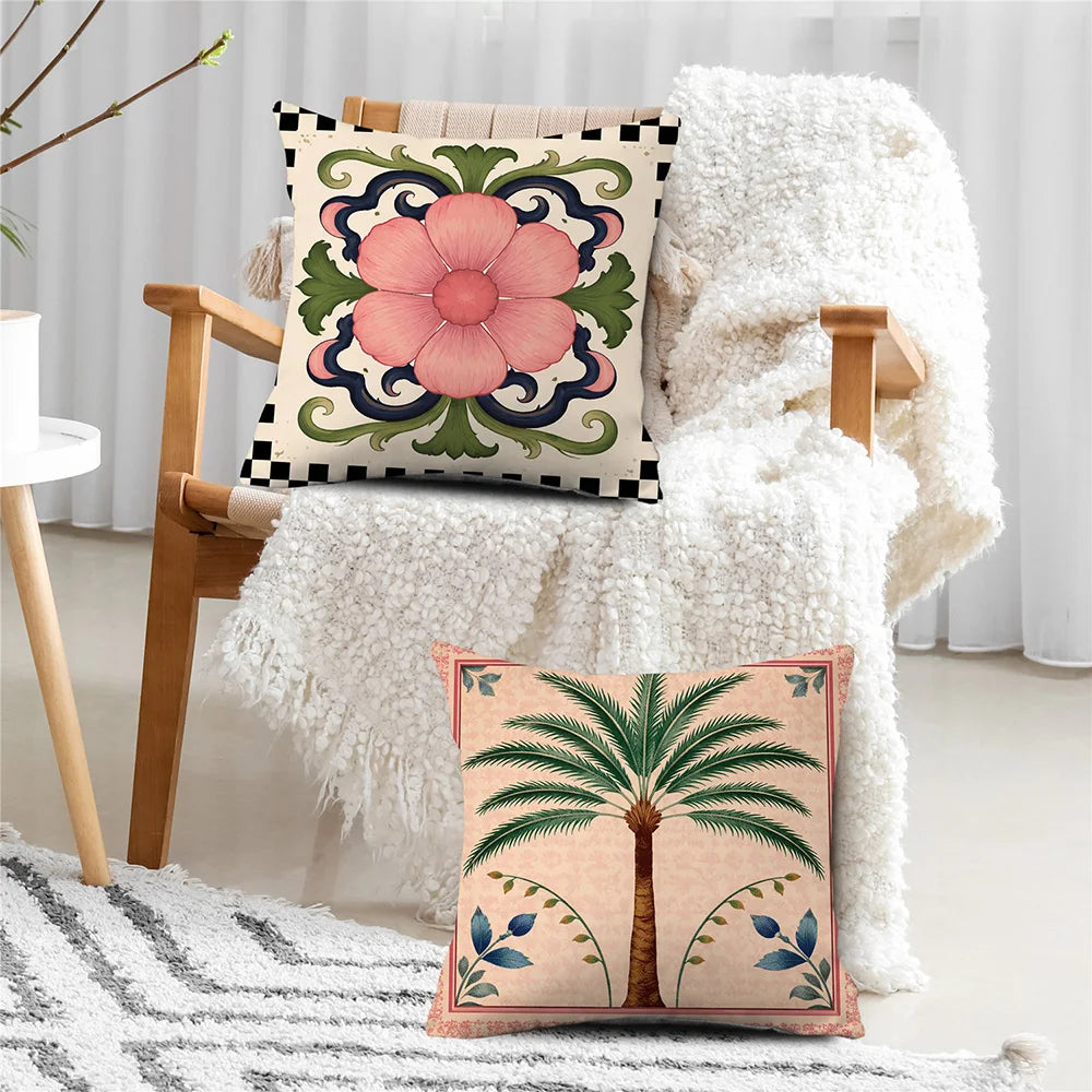 housses coussin imprimées forme palmier rose moderne 100% polyester décoratives 40x40cm 45x45cm 50x50cm 60x60cm