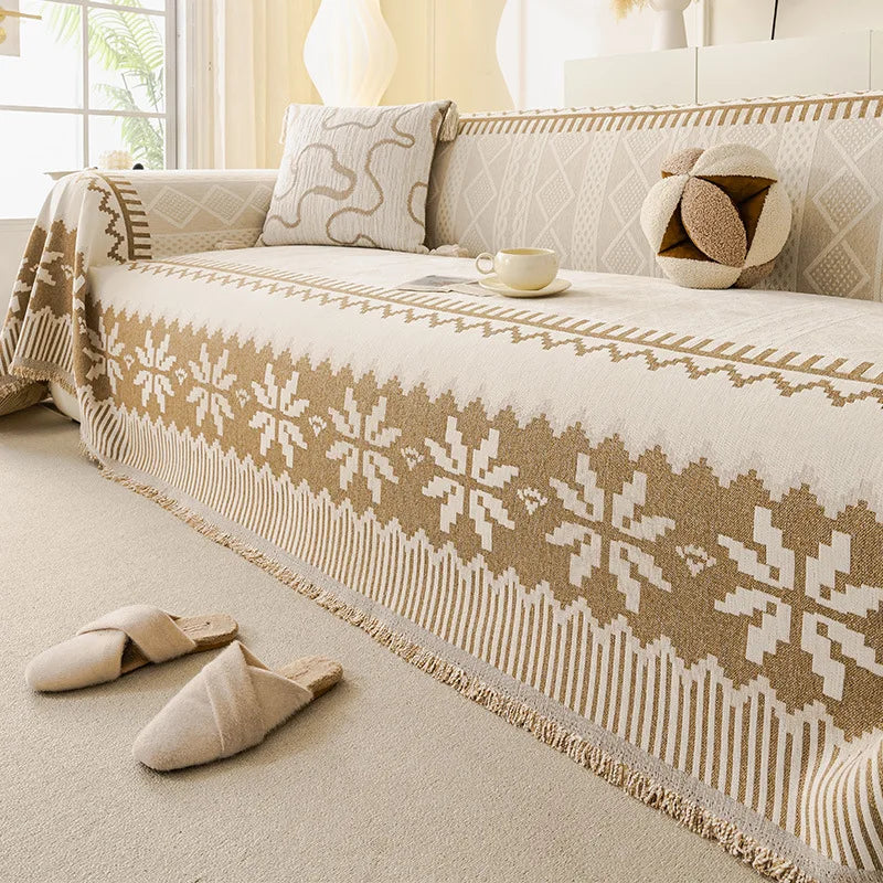 couverture canapé polyestère géométrique flocons neige moderne facile entretien printemps été beige clair