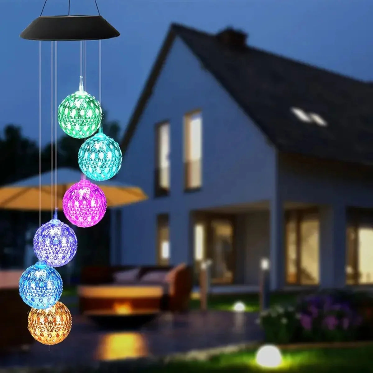 lumière solaire suspendue multicolore décorative moderne sphères ajourées patio maison
