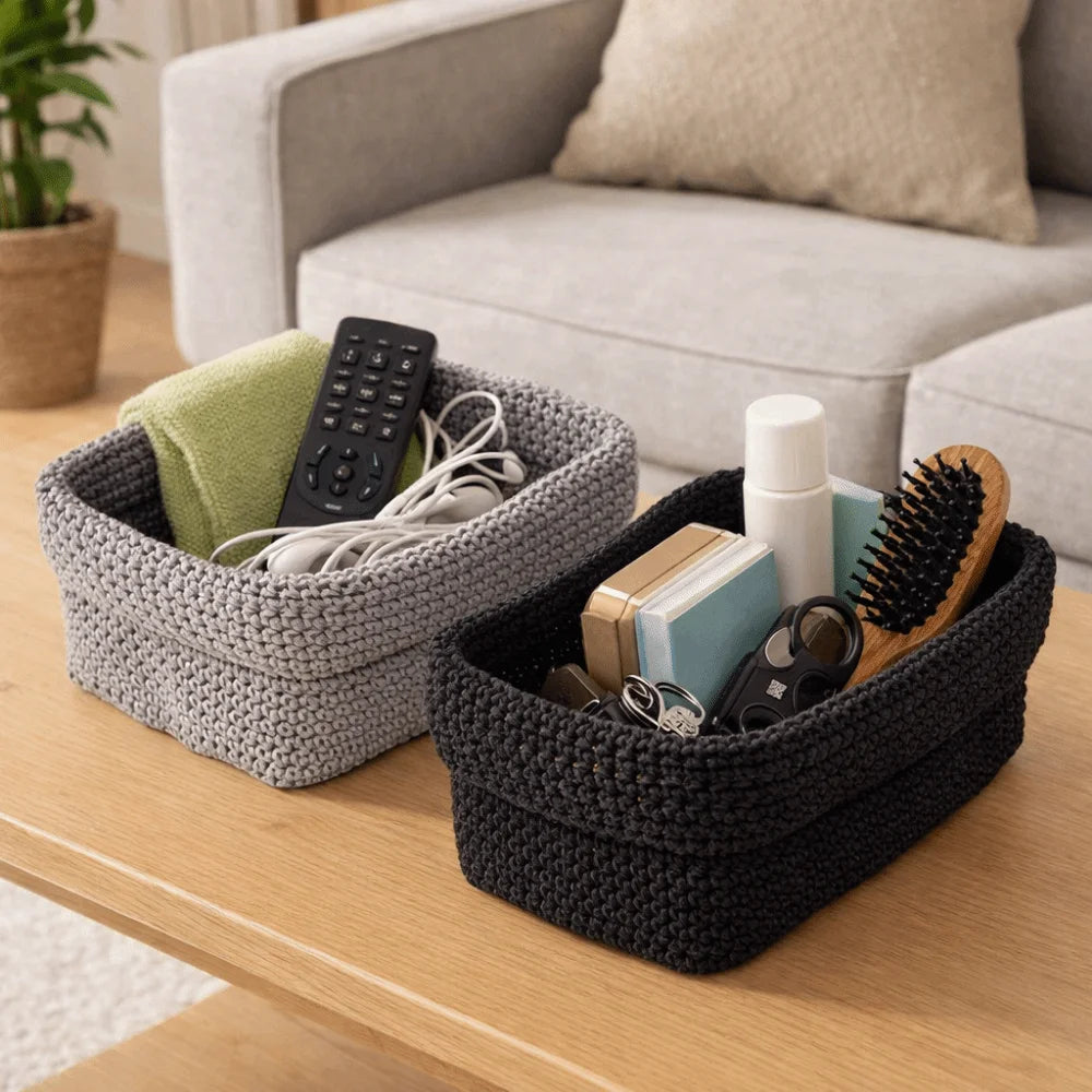 panier réutilisable moderne gris noir marron rangement chambre salon