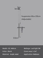 lumière suspendue moderne noire acrylique 4000K 3000K 6000K chambre salon