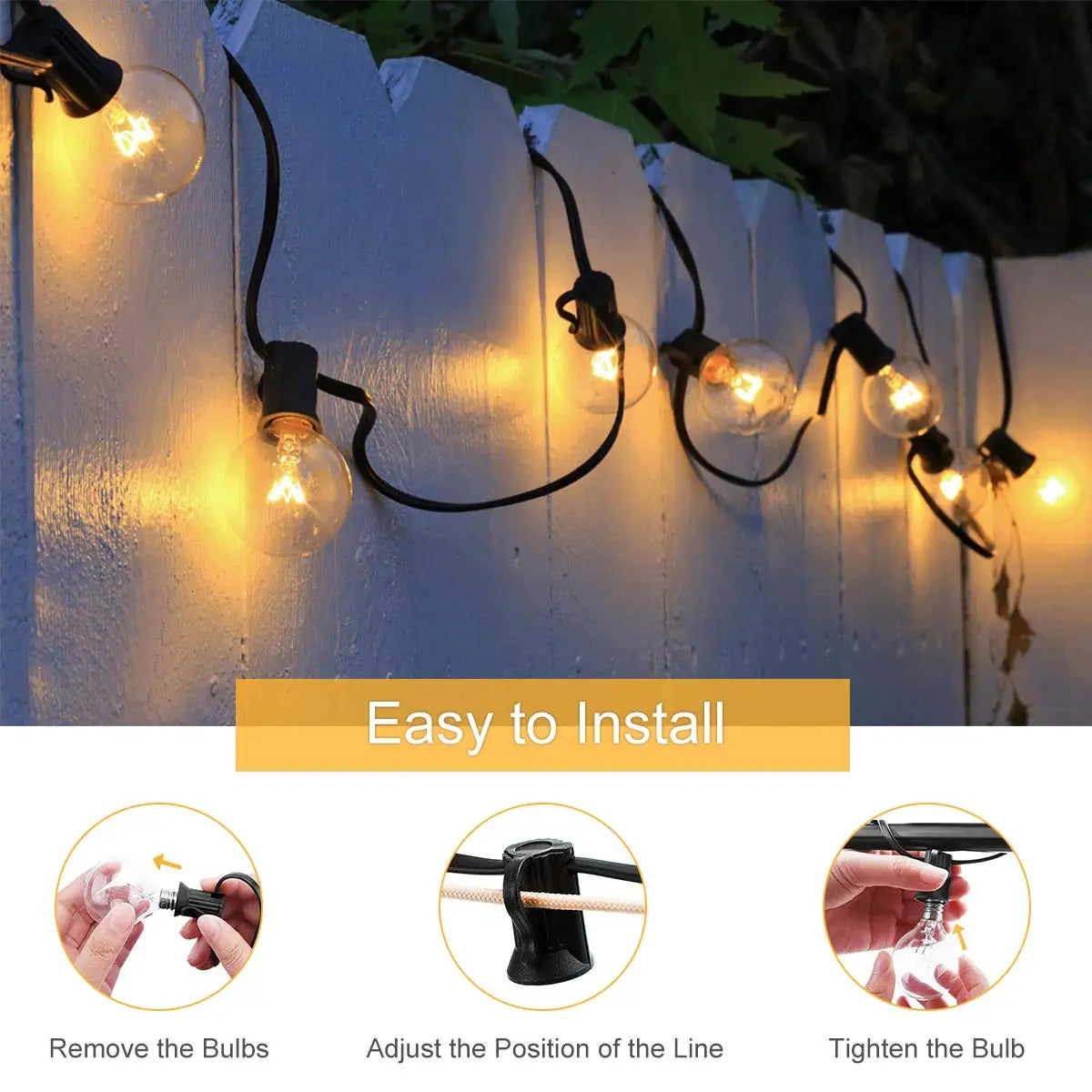 guirlande lumineuse vintage 7w transparente dorée ip44 10l clips câbles noirsextérieur rétro