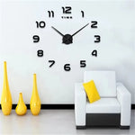 horloge murale moderne quartz aiguille adhésive noir doré salon grande taille