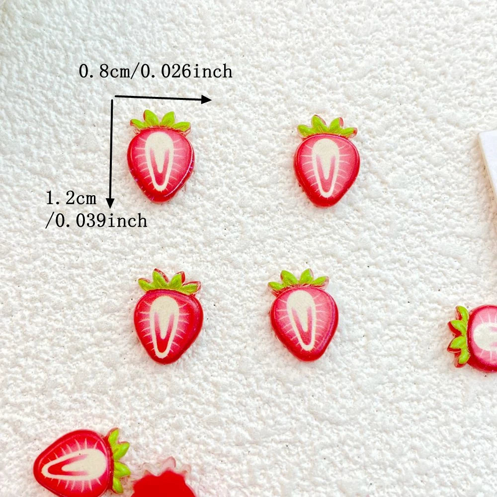 résine mignonne pommes fraises deco nail art accessoires manucure fruits realistes texturés rouge blanc