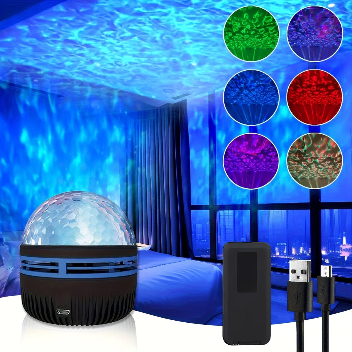 projecteur led effet ciel étoilé ambiancé bleu vert rouge télécommande usb rechargeable chambreécran