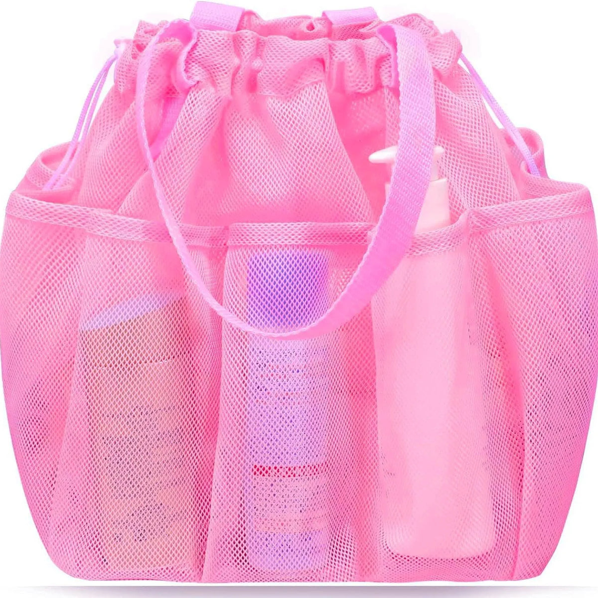 Sac douche maille rose réutilisable cordon serrage rapide respirant voyage gym