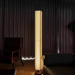 lampe sol led moderne tricot rayures horizontales blanc beige base bois