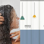 rideau douche polyester plissé motifs géométriques moderne blanc gris bleu jaune vert opaque anneaux