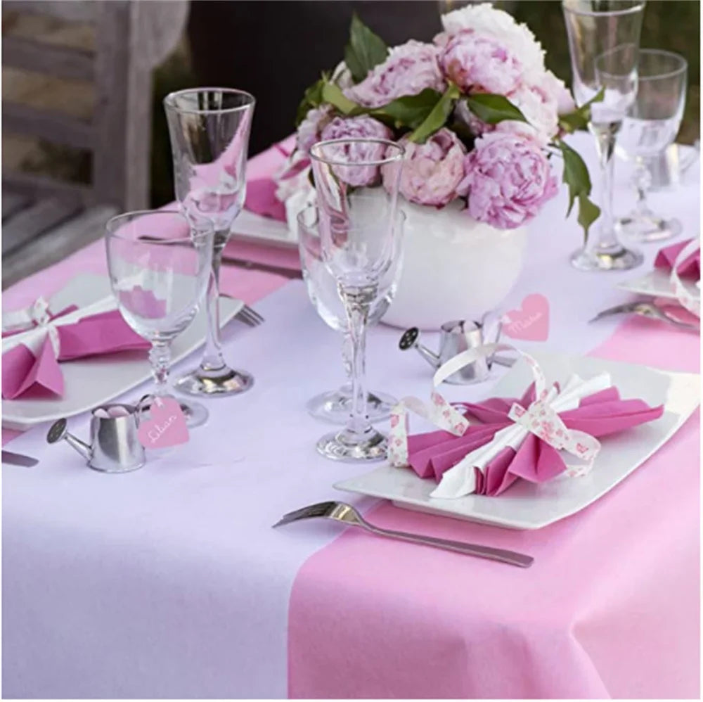 nappes table jetables tissu non tissé rose blanc bleu clair texturé mariage fête banquet