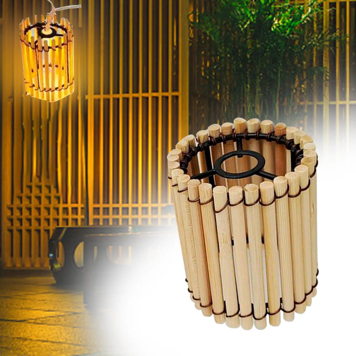 lampe moderne bohème abat jour macramé rayures horizontales bois naturel décoration intérieure chambre salon