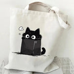 sac main femme toile chat cartoon noir blanc motifs animaux décontracté sans fermeture éclair
