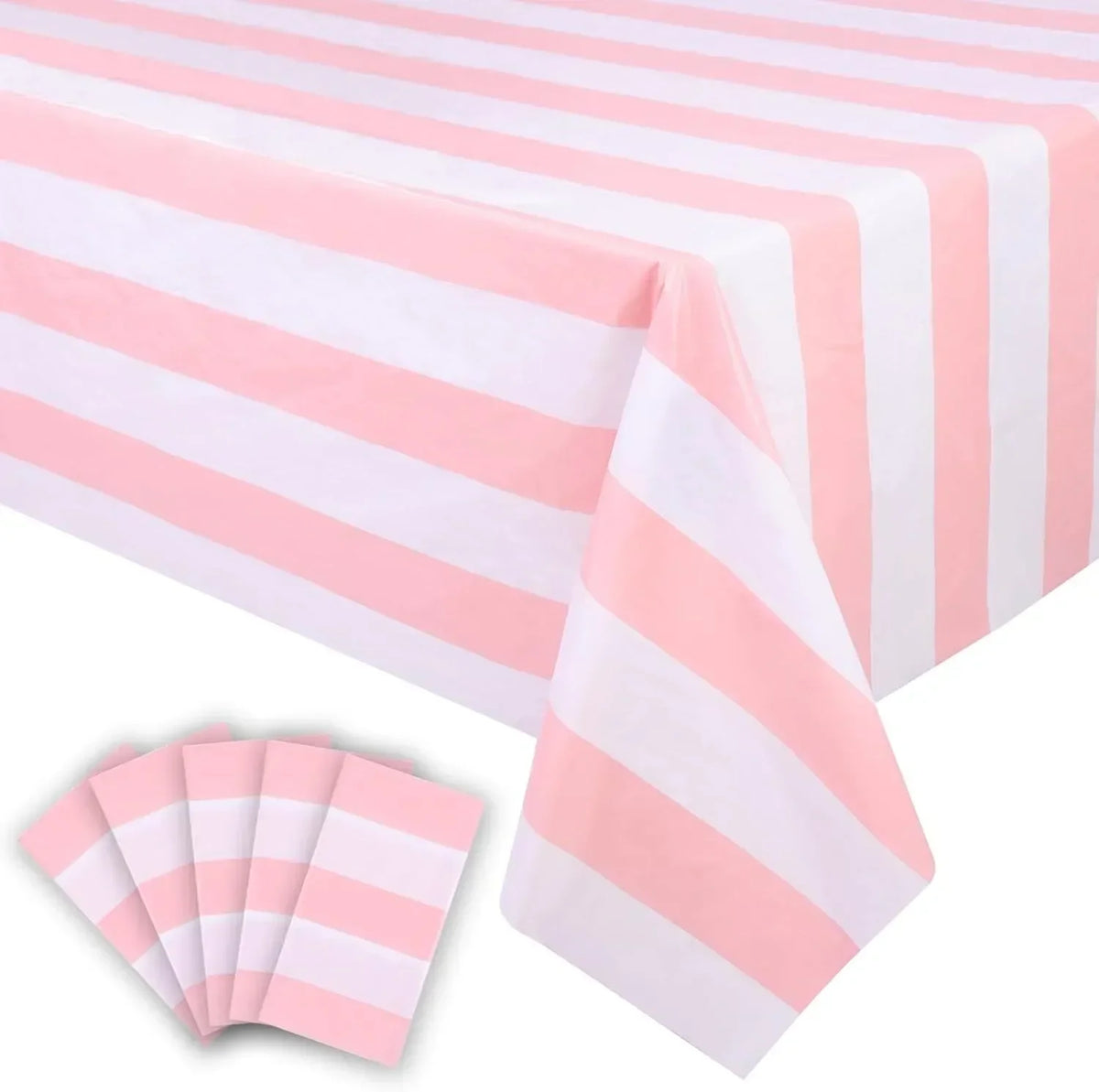 nappe rayures horizontales rose blanche décoration fête anniversaire enfantine transparente occasionnelle festive