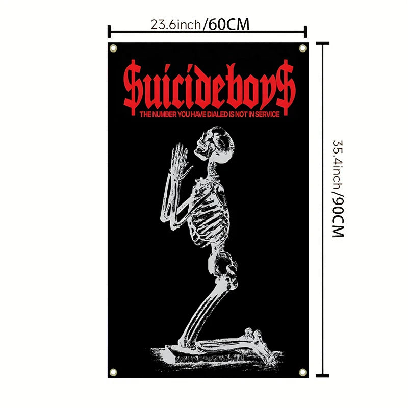 affiche murale graphique squelette suicideboys numéro non service noir blanc clips métalliques