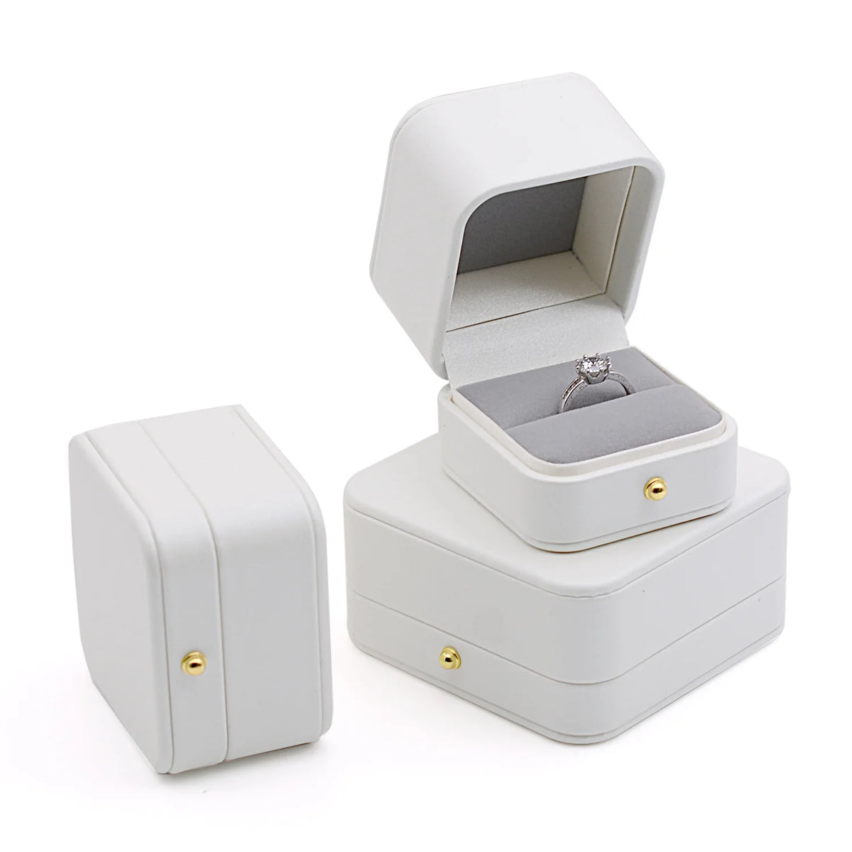 boîtes bijoux cuir blanc classique boutons dorés coffret cadeau emballage bijoux opacité matériauintérieur autres