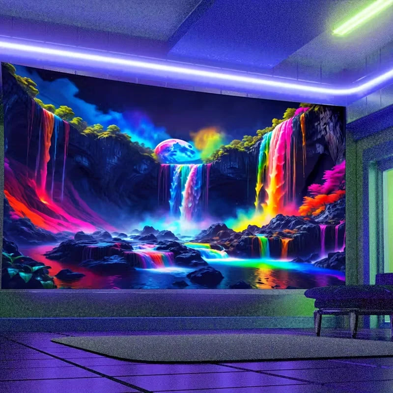 tapisserie murale moderne multicolore cascades paysage naturel élémentaires lumineuses grande chambre salon