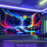 tapisserie murale moderne multicolore cascades paysage naturel élémentaires lumineuses grande chambre salon