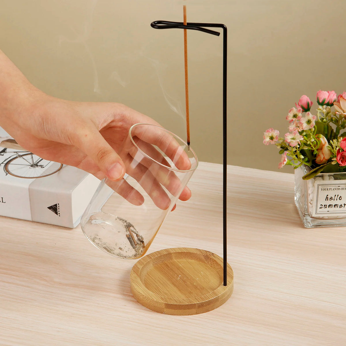 porte encens moderne verre métal incense holder ash catcher deco intérieure aromathérapie yoga meditation