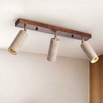 plafonnier moderne quatre lampes bois naturel finition minimaliste quatre ampoules E27
