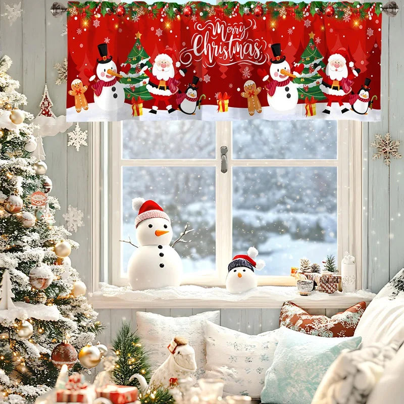 rideau fenêtre noël blanc rouge vert décoration santa rennes neige opacité traditionnel