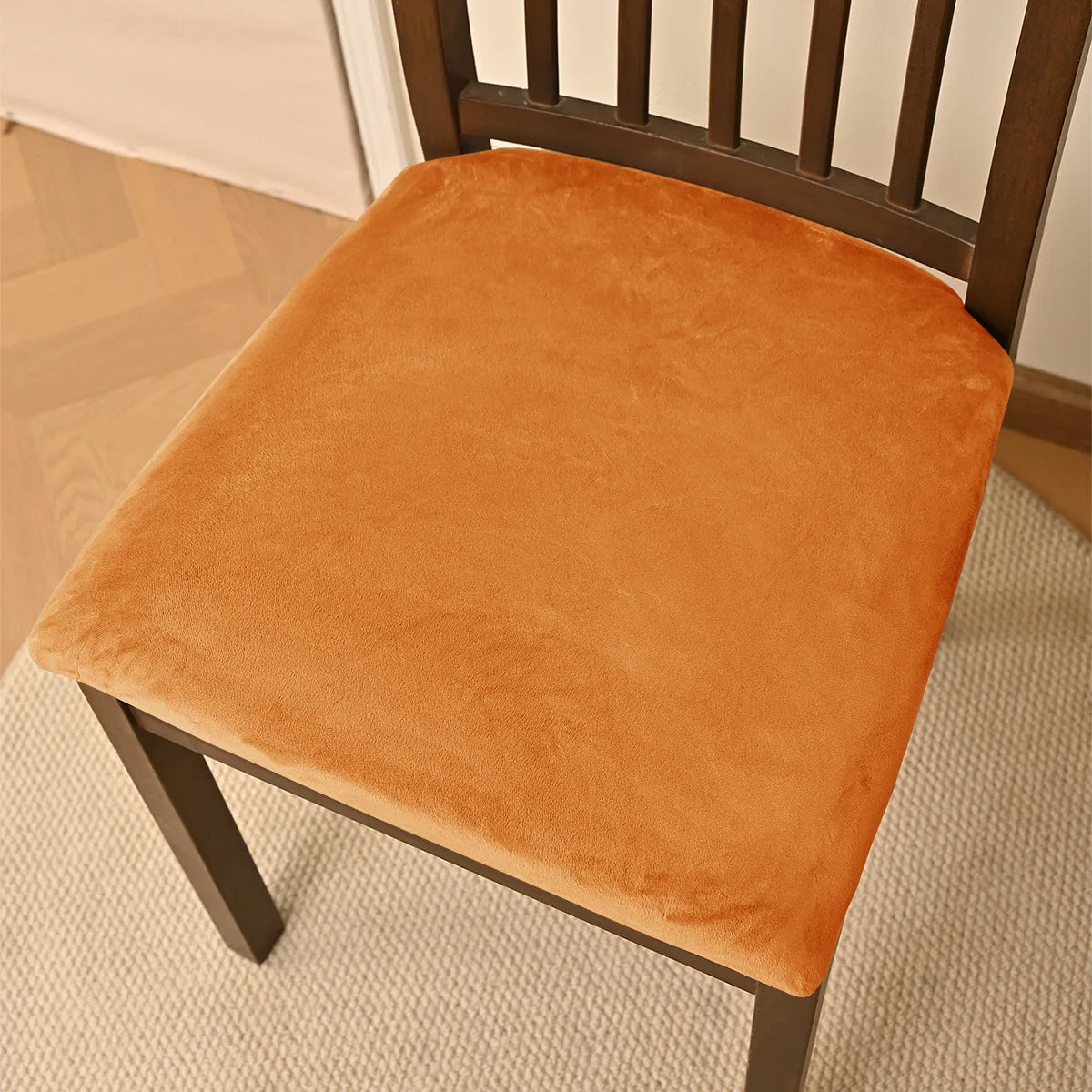 coussin chaise velours orange protection amovible lavable classique fixe