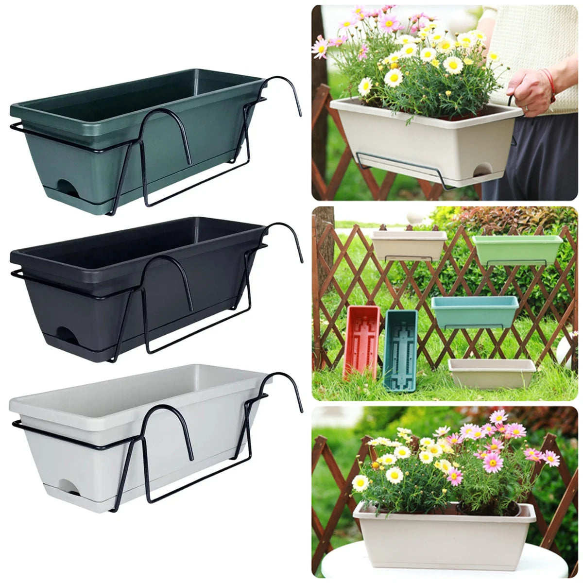 bac fleurs suspendu moderne gris noir vert bacs fleurs crochets métalliques drainage balcon patio