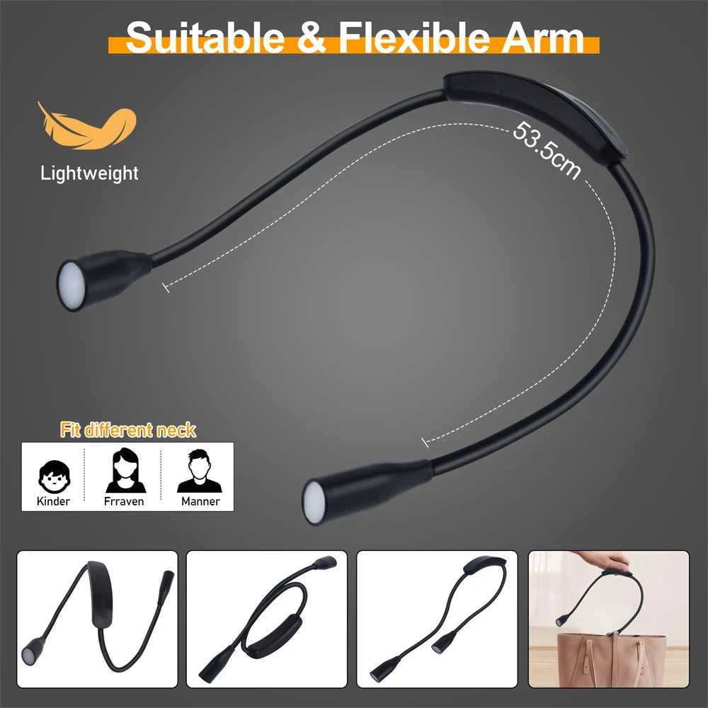 lampe lecture led rechargeable usb flexible cou noir ajustable modes lumière blanc doux ambre