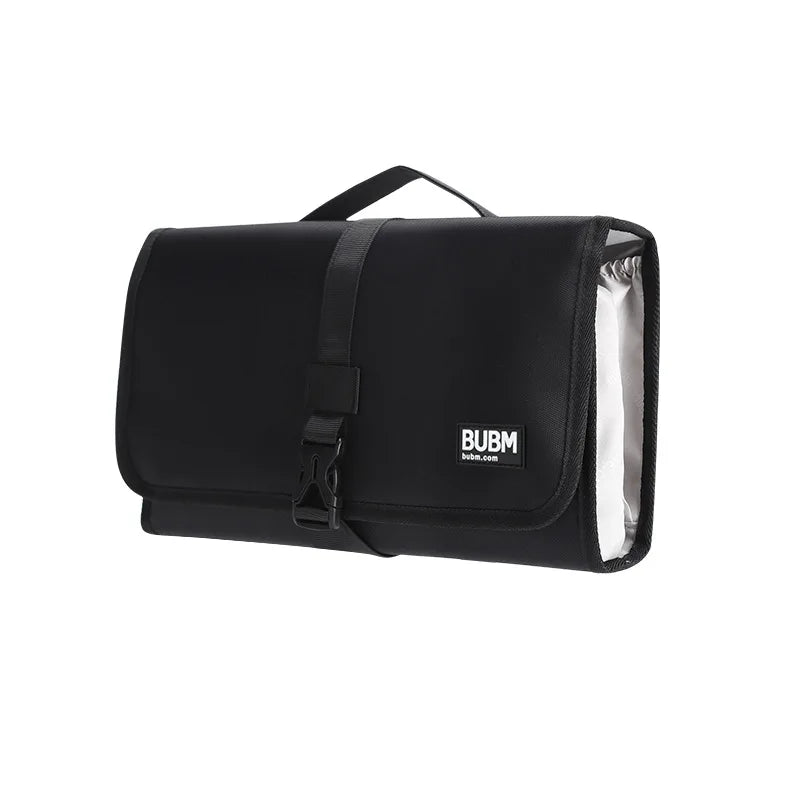 Sac cheveux noir réutilisable oxford moderne crochets métalliques poignée texture mat salle bain