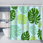 rideau douche feuilles tropicales vert bleu clair moderne anneaux suspension polyester opaque