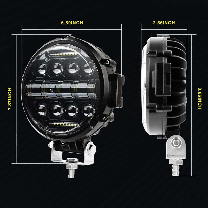 projecteur led phare noir pouces 100w ip68 robuste moderne vis fixation