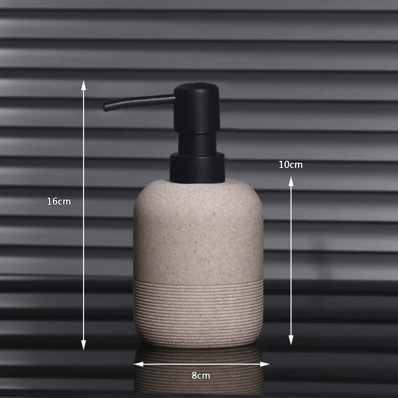 distributeur savon liquide céramique blanc beige moderne minimaliste texture granulée Pompe.pression
