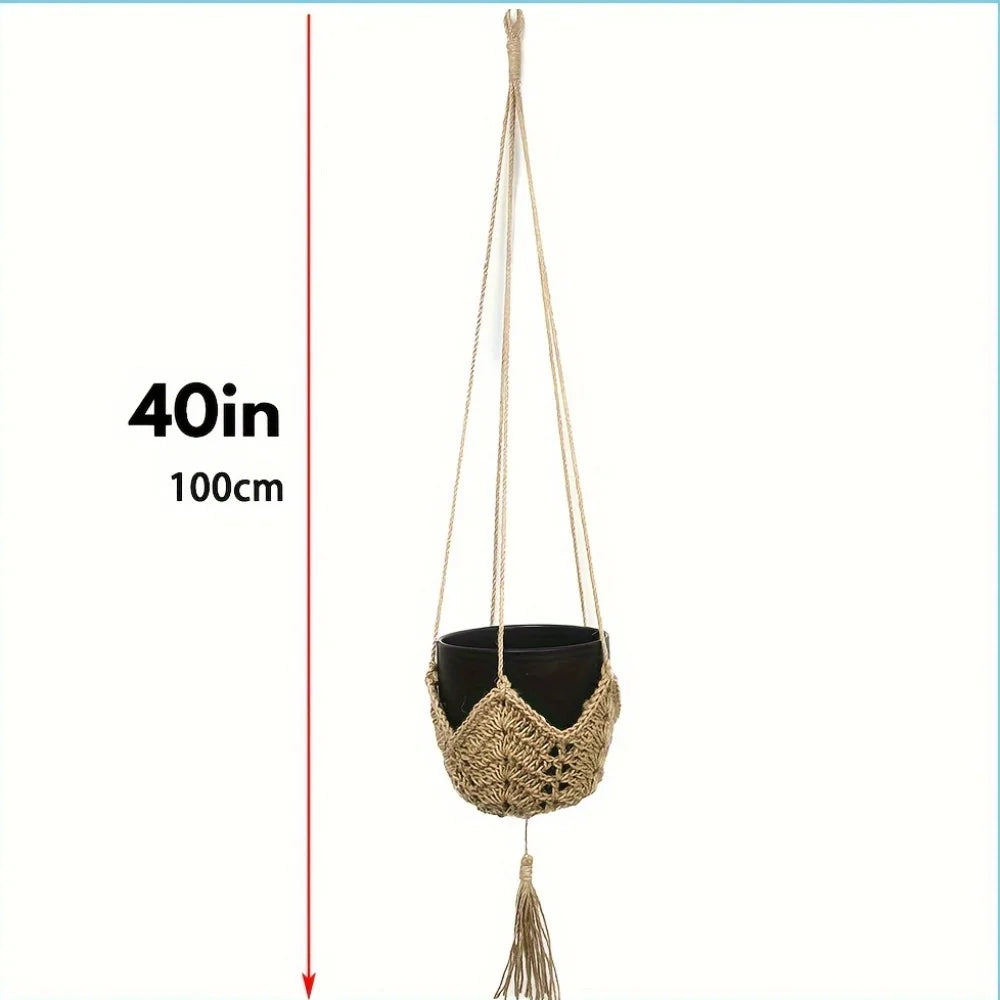 panier suspendu bohème tressé jute fibreux décoration intérieure extérieure plantes potsFRINGES