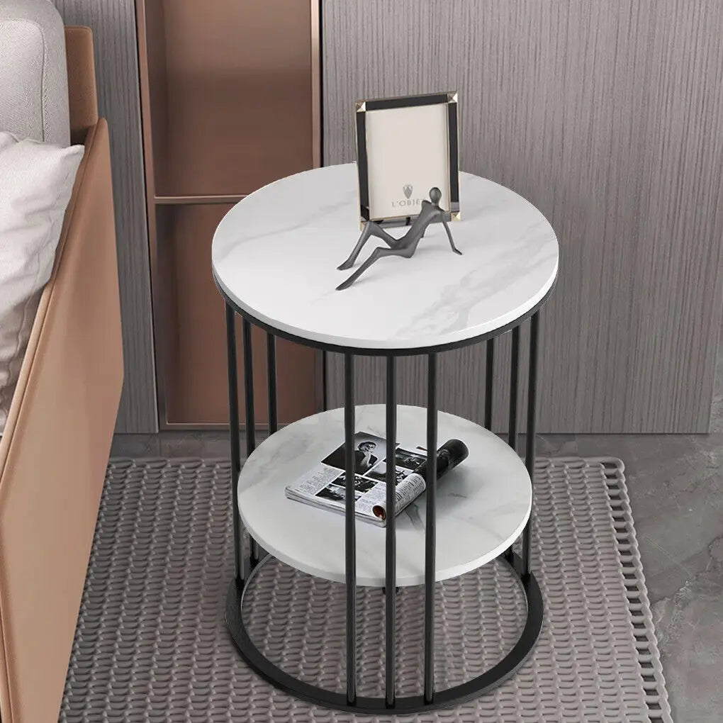 table ronde moderne table basse blanc noir étagère rangement marbre moderne élégante