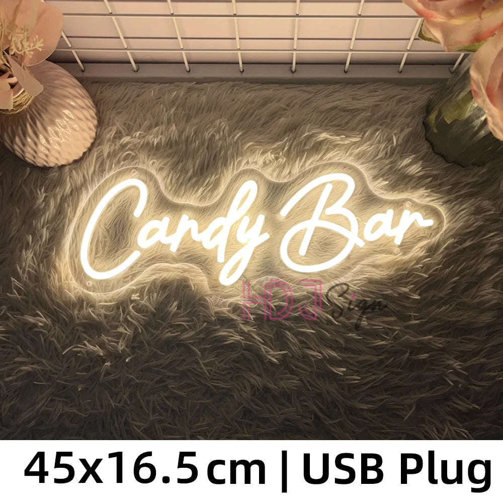 enseigne lumineuse néon Candy Bar blanc décoration chambre enfants mur opaque moderne
