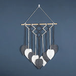 tapisserie boho chic macramé franges coeurs orange blanc bleu vert marron clair coton mur