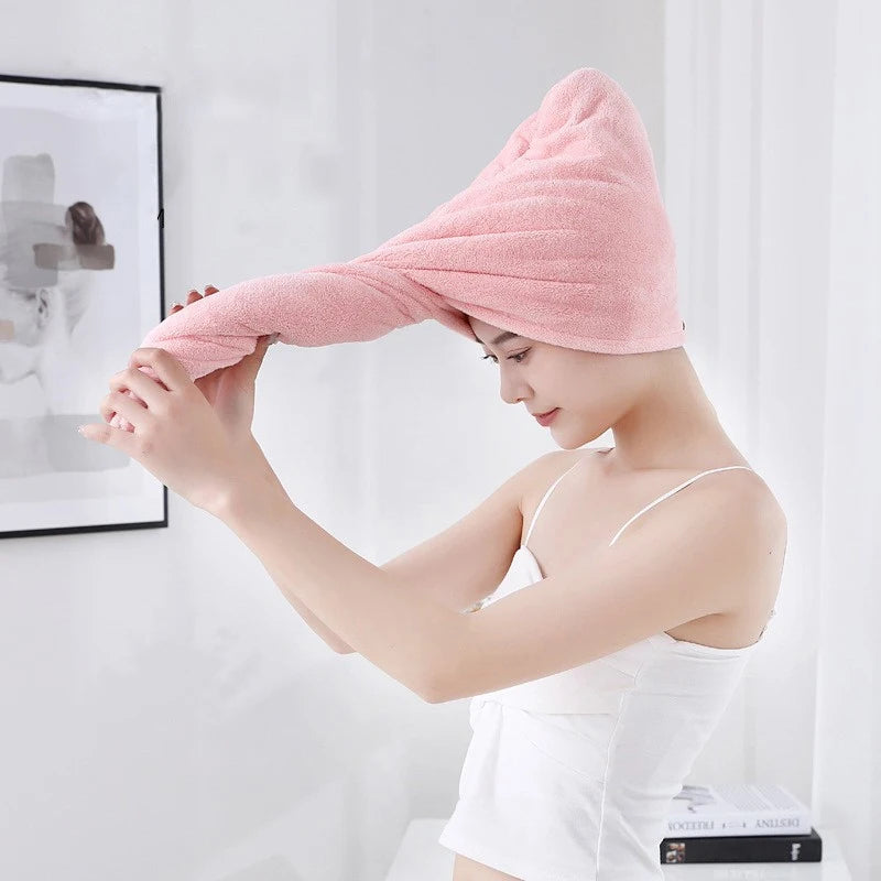 serviette cheveux microfibre rapide séchage rose gris bleu clair bordure blanche élastique moderne confortable