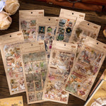 autocollants rétro vintage illustrations fleurs insectes motifs anciens adhésifs marron clair blanc journalisation decoration