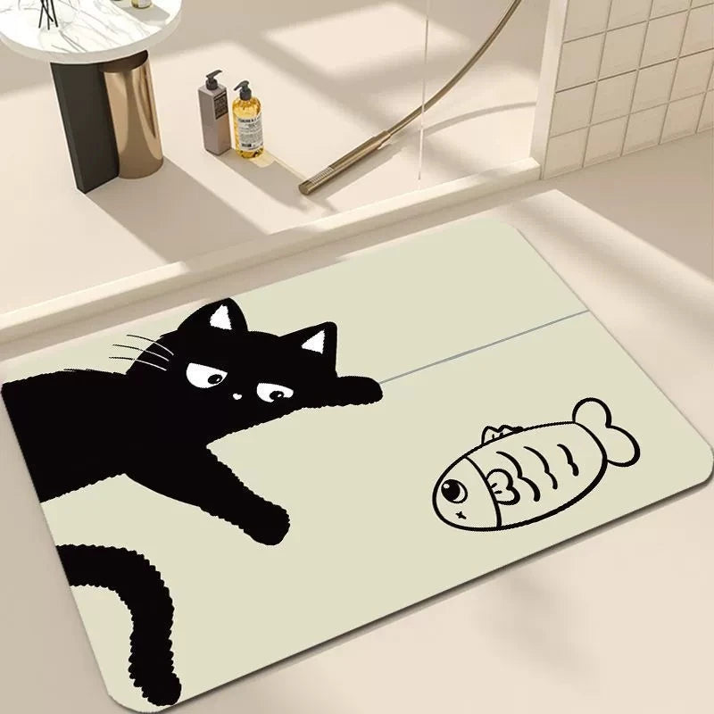 tapis sol décoratif chat dessin animé bienvenue intérieur salon chambre moderne anti dérapant polyester